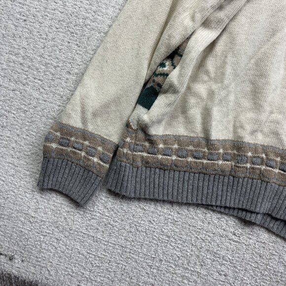 VTG Sunday's Men S Sweater Off-White / Green 3D Knit Wool Blend Canada Made - Picture 12 of 15